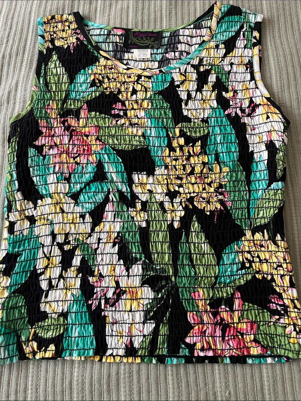 Vintage Kaua’iana Hawaii Tropical Floral Smocked Tank Top